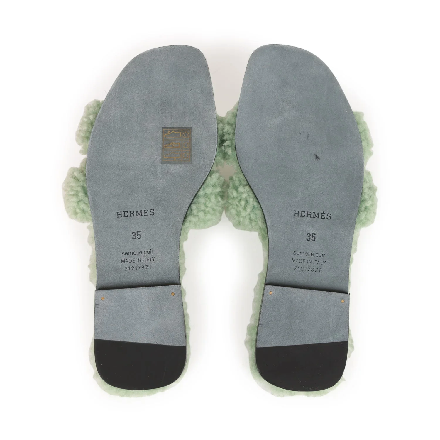 Hermes Oran Sandals Vert D'eau Woolskin 35 EU - Image 9