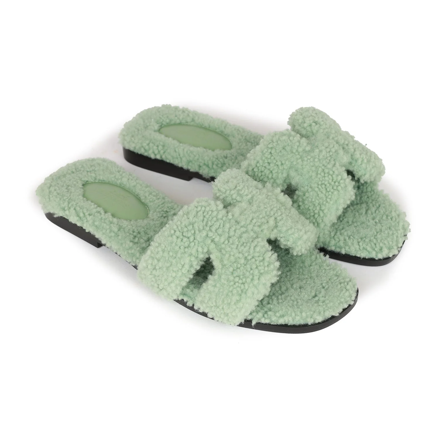 Hermes Oran Sandals Vert D'eau Woolskin 36 EU - Image 3