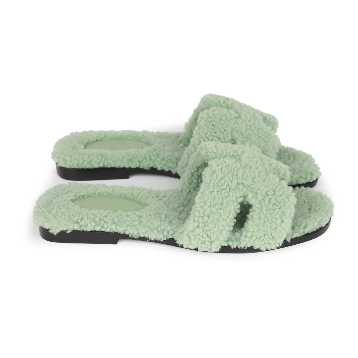 Hermes Oran Sandals Vert D'eau Woolskin 36 EU - Image 4