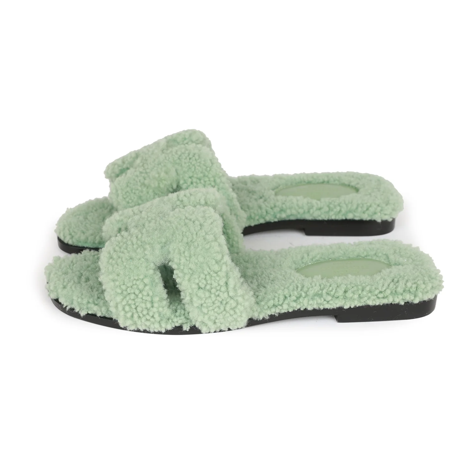 Hermes Oran Sandals Vert D'eau Woolskin 36 EU - Image 5