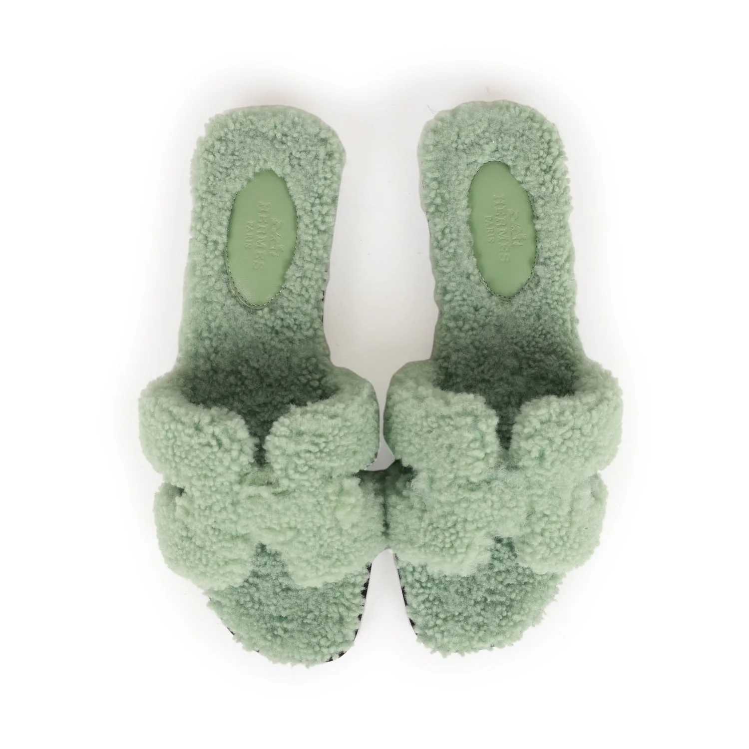 Hermes Oran Sandals Vert D'eau Woolskin 36 EU - Image 7