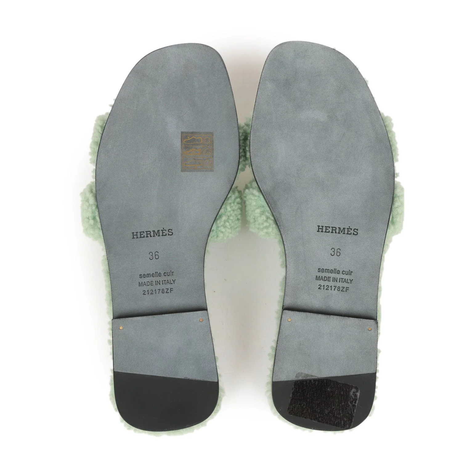 Hermes Oran Sandals Vert D'eau Woolskin 36 EU - Image 9