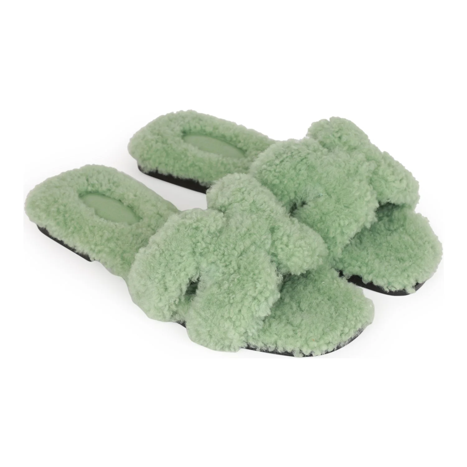 Hermes Oran Sandals Vert D'eau Woolskin 37 - Image 3