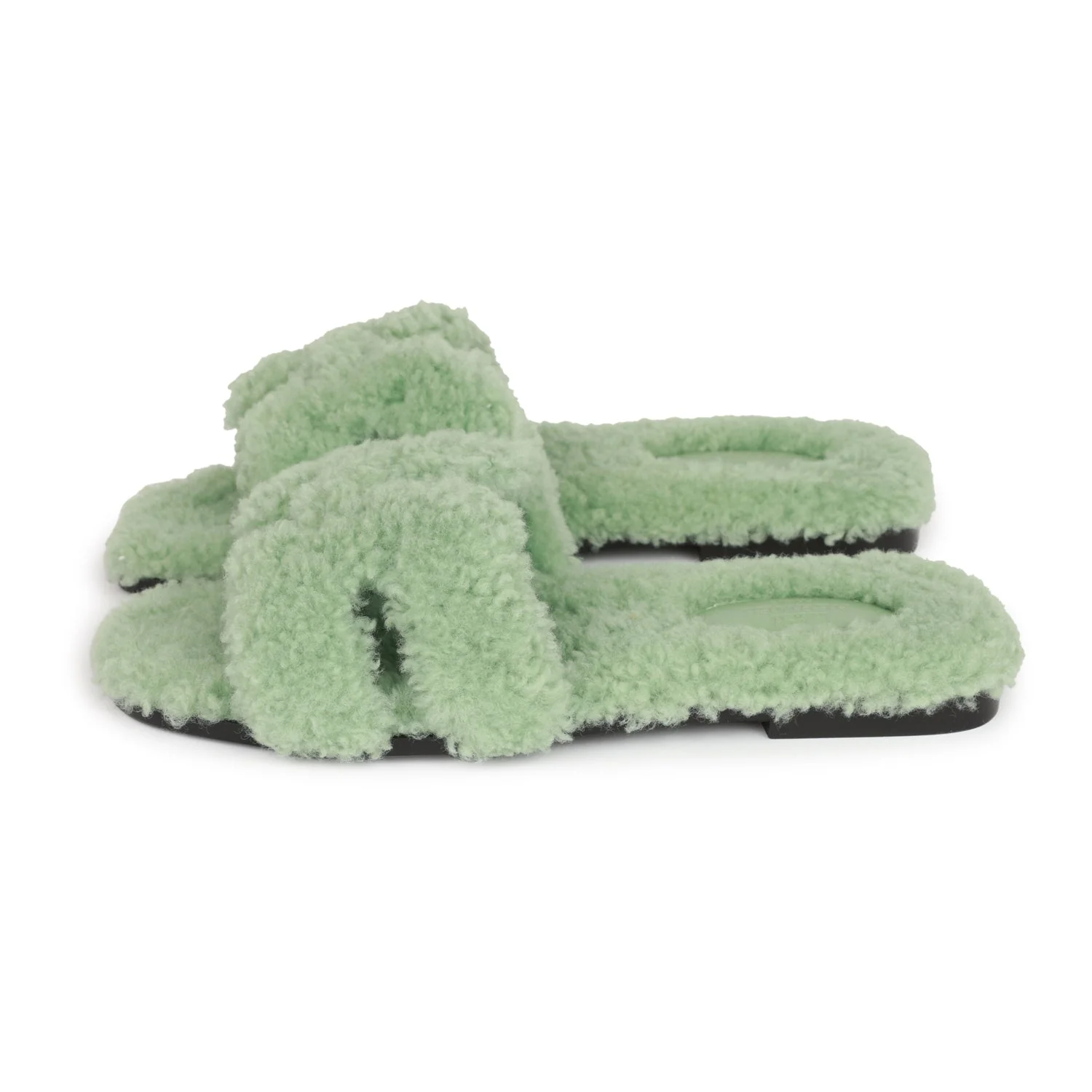 Hermes Oran Sandals Vert D'eau Woolskin 37 - Image 4