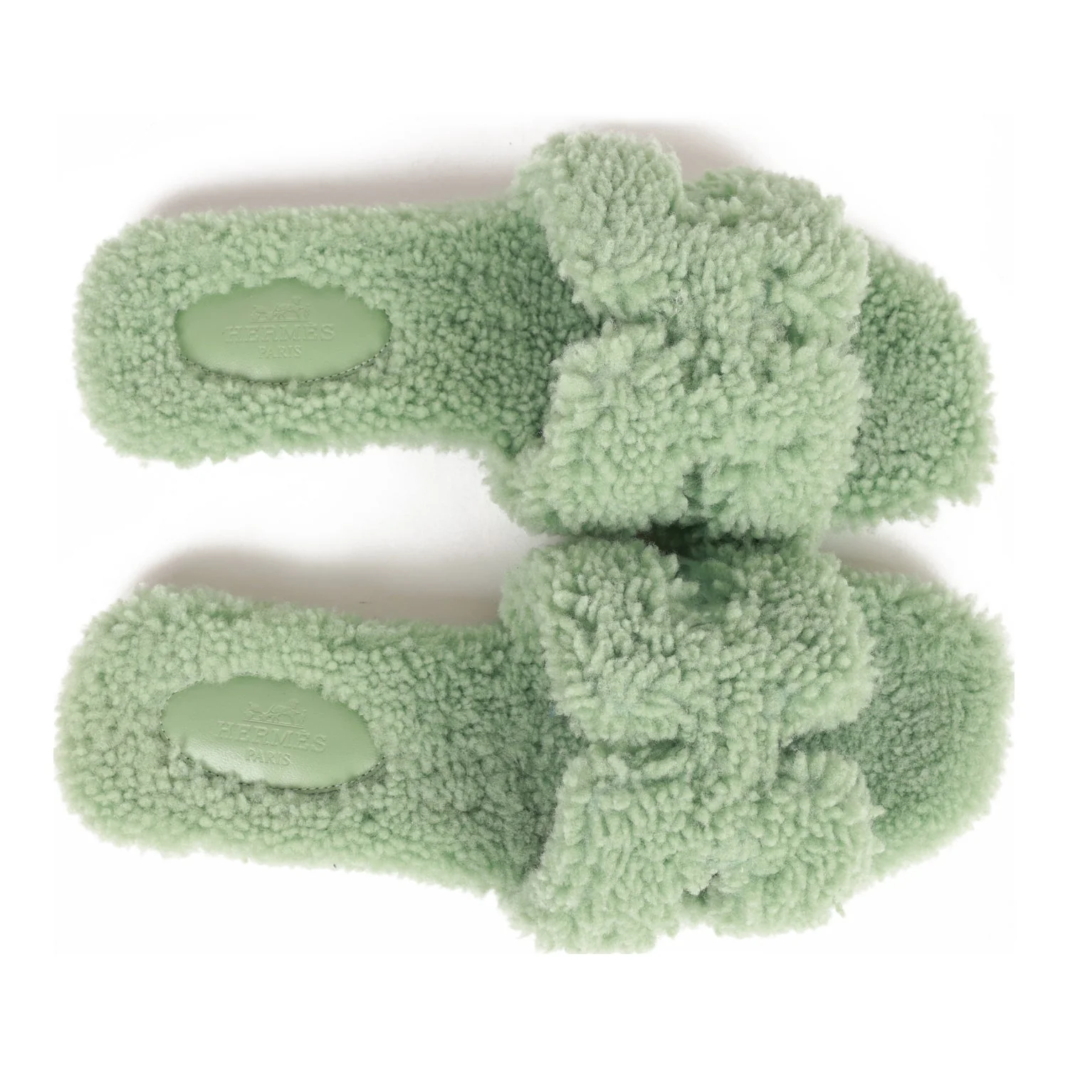 Hermes Oran Sandals Vert D'eau Woolskin 37.5 EU - Image 4