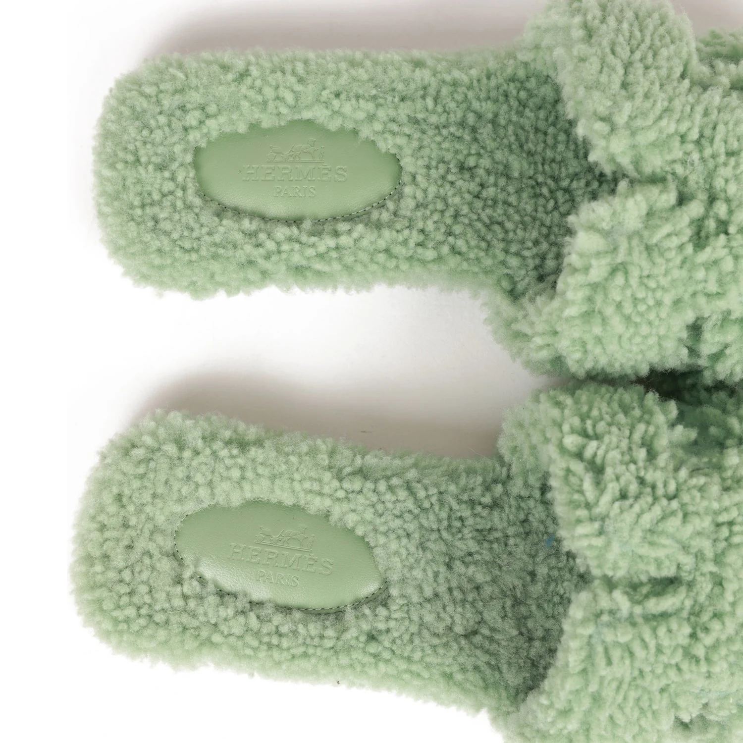 Hermes Oran Sandals Vert D'eau Woolskin 37.5 EU - Image 5