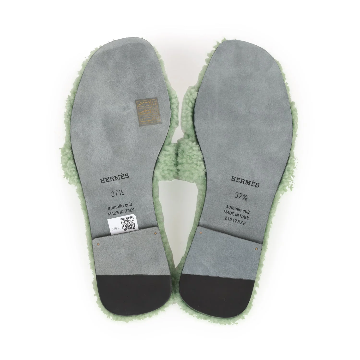 Hermes Oran Sandals Vert D'eau Woolskin 37.5 EU - Image 6