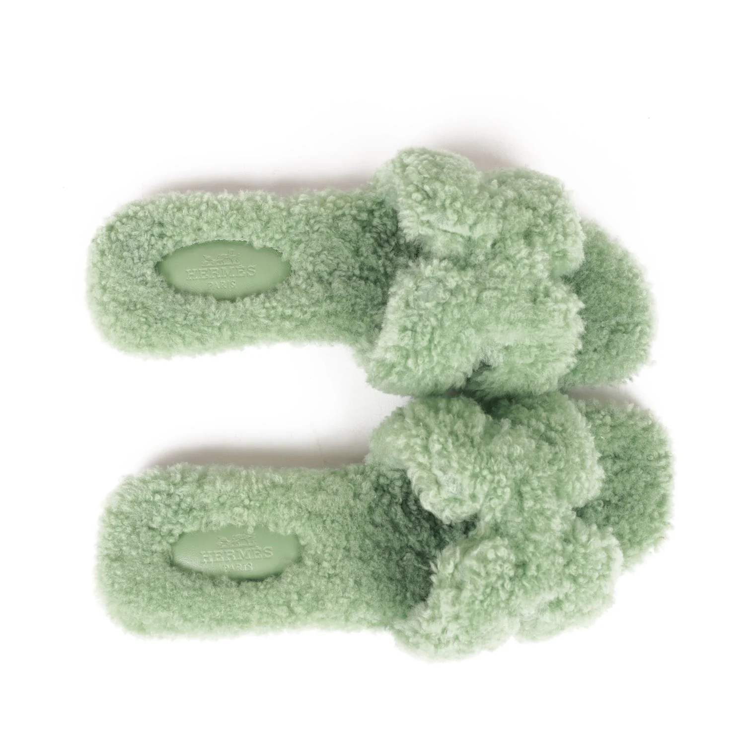 Hermes Oran Sandals Vert D'eau Woolskin 37 - Image 6