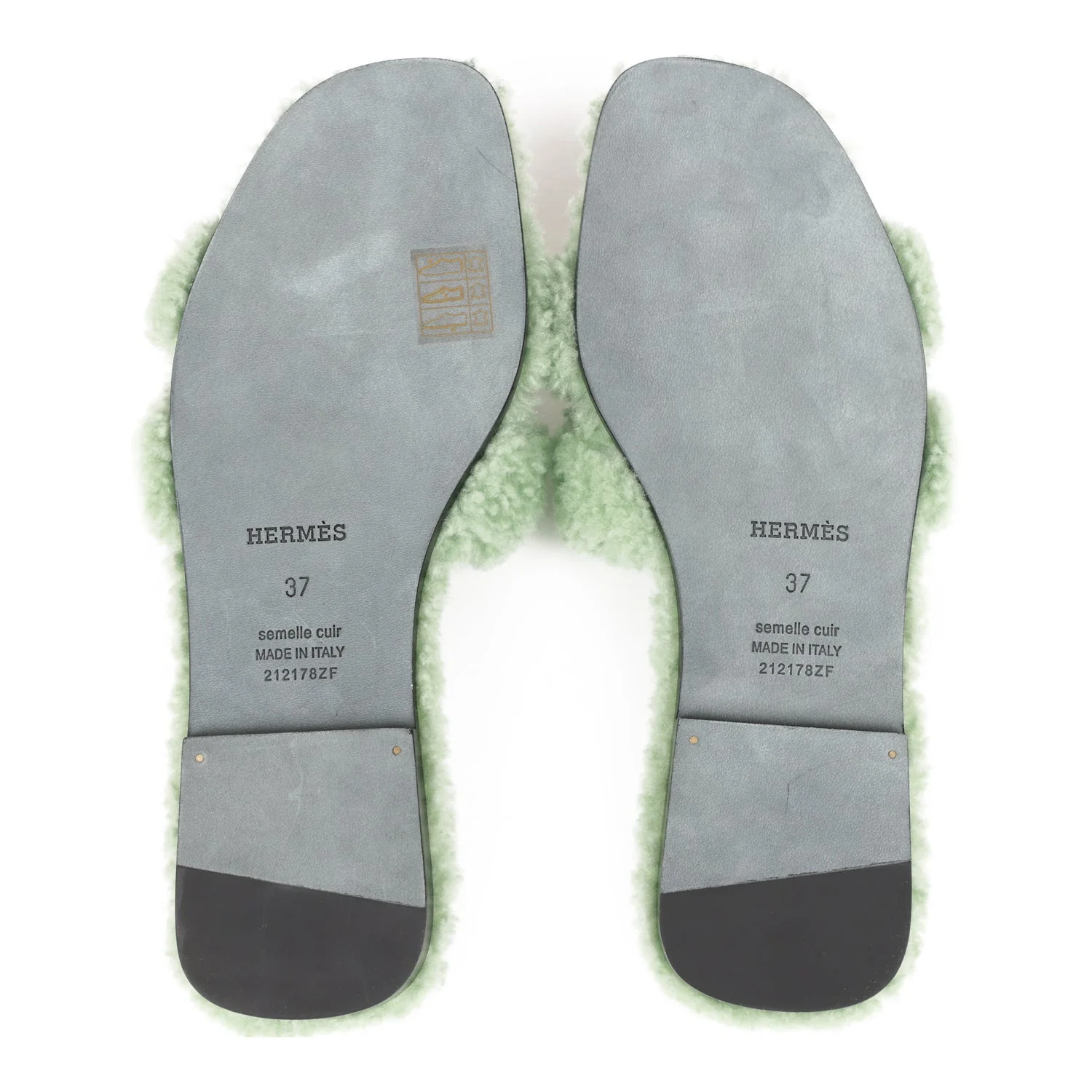 Hermes Oran Sandals Vert D'eau Woolskin 37 - Image 8