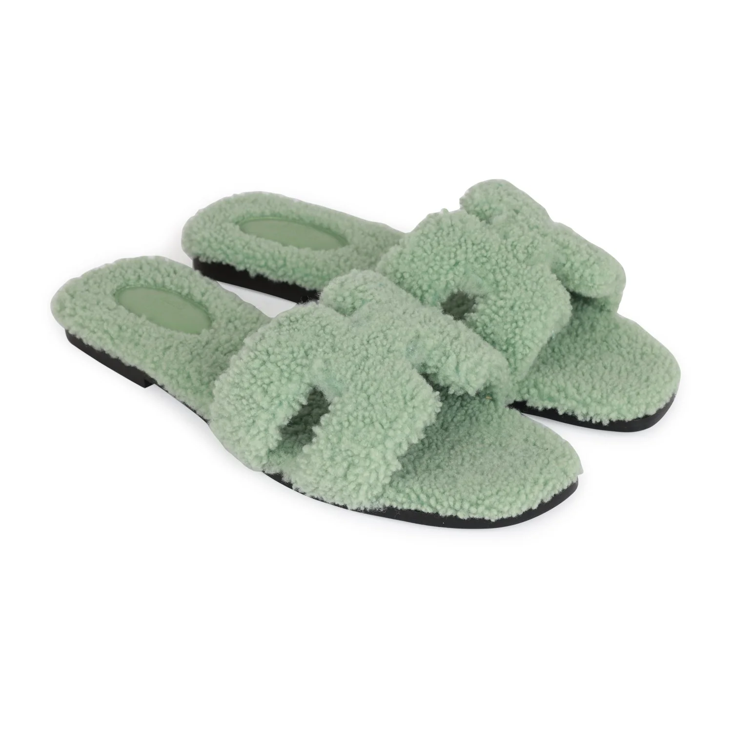 Hermes Oran Sandals Vert D'eau Woolskin EU 41 - Image 3