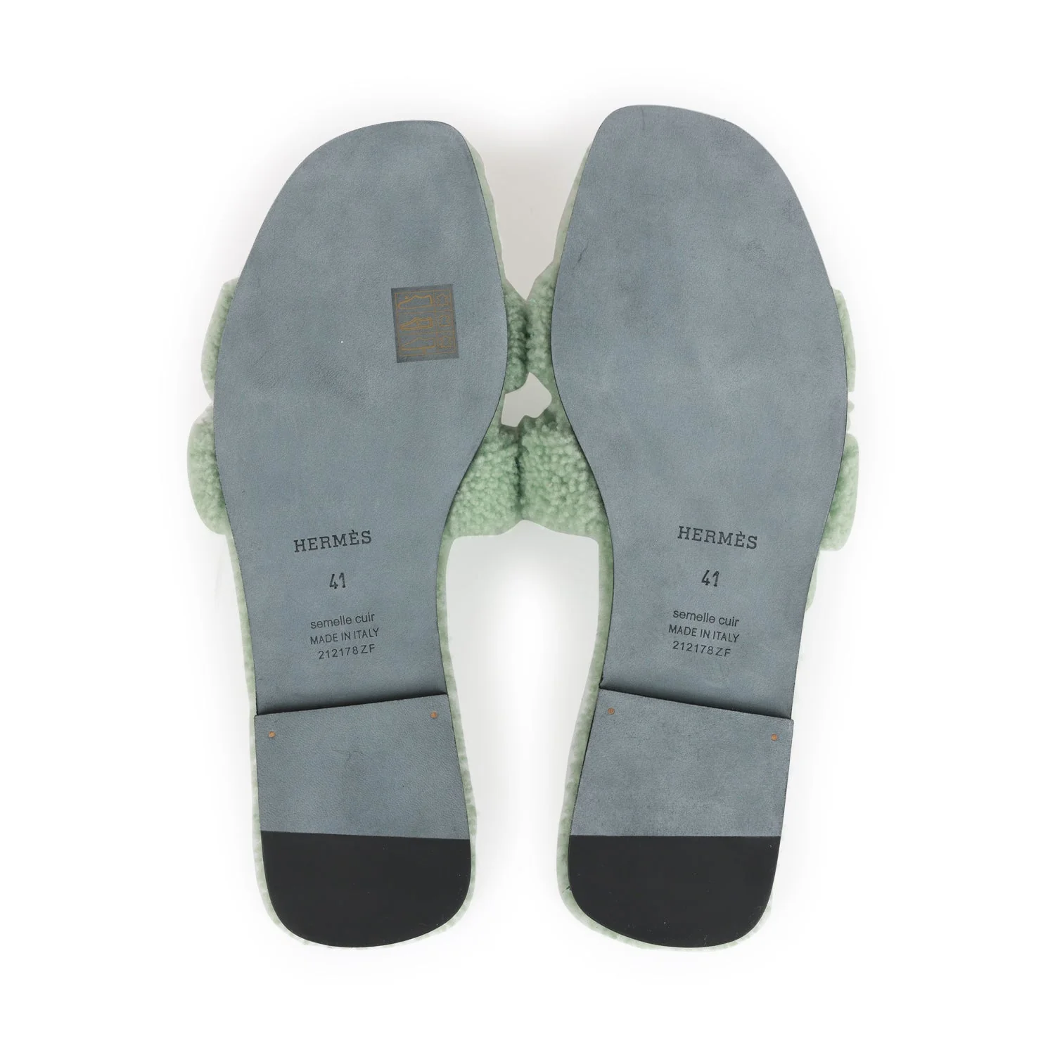 Hermes Oran Sandals Vert D'eau Woolskin EU 41 - Image 9