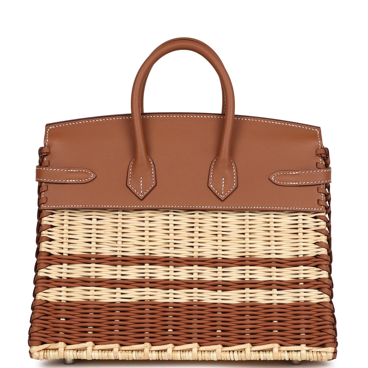 Hermes Picnic Birkin 25 Gold Swift and Stripe Wicker Palladium Hardware - Image 4