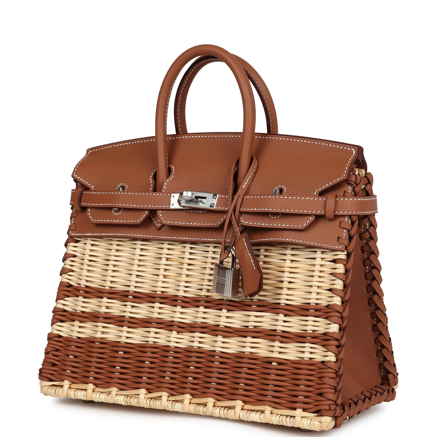 Hermes Picnic Birkin 25 Gold Swift and Stripe Wicker Palladium Hardware - Image 5