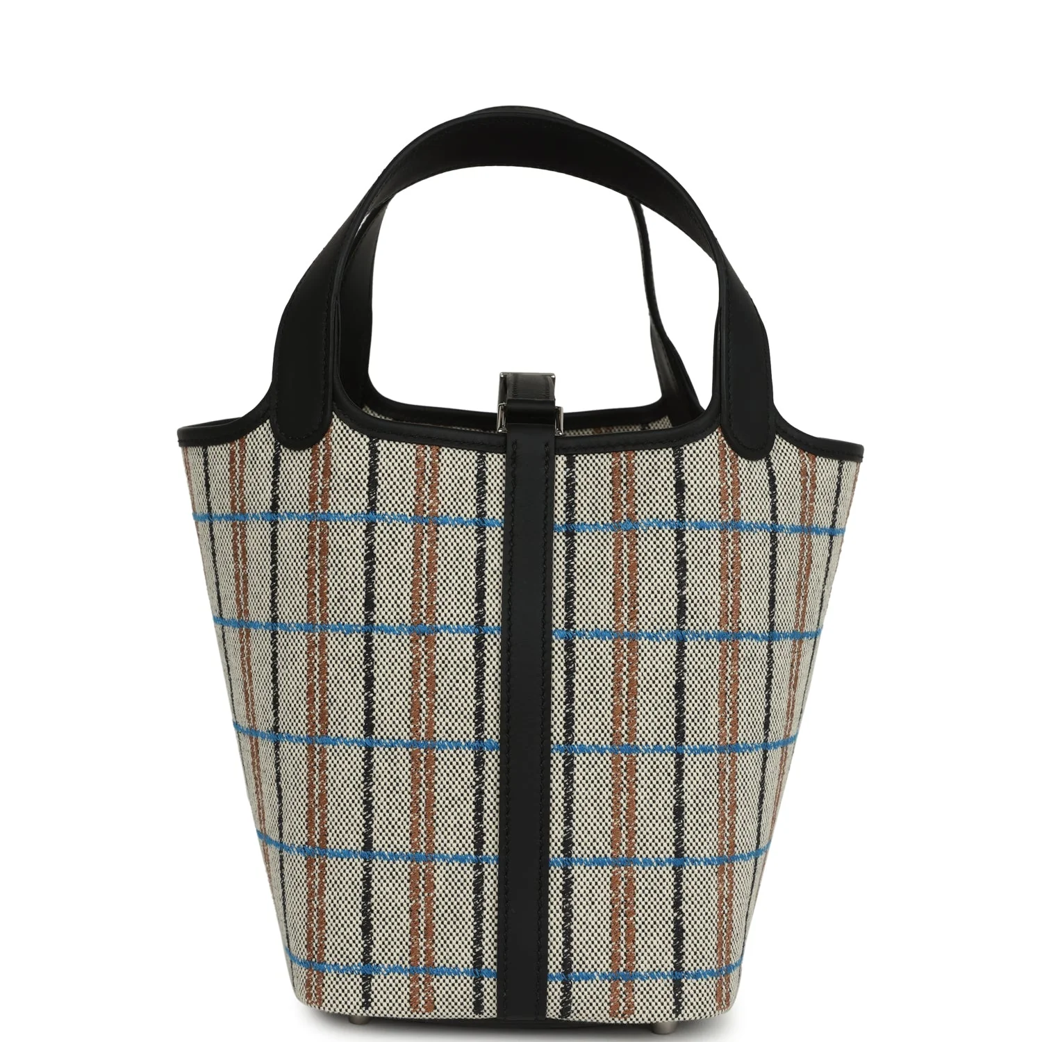 Hermes Picotin Lock 18 Black Swift and Ecru, Bleu, Black and Fauve Toile H Canvas Palladium Hardware - Image 4