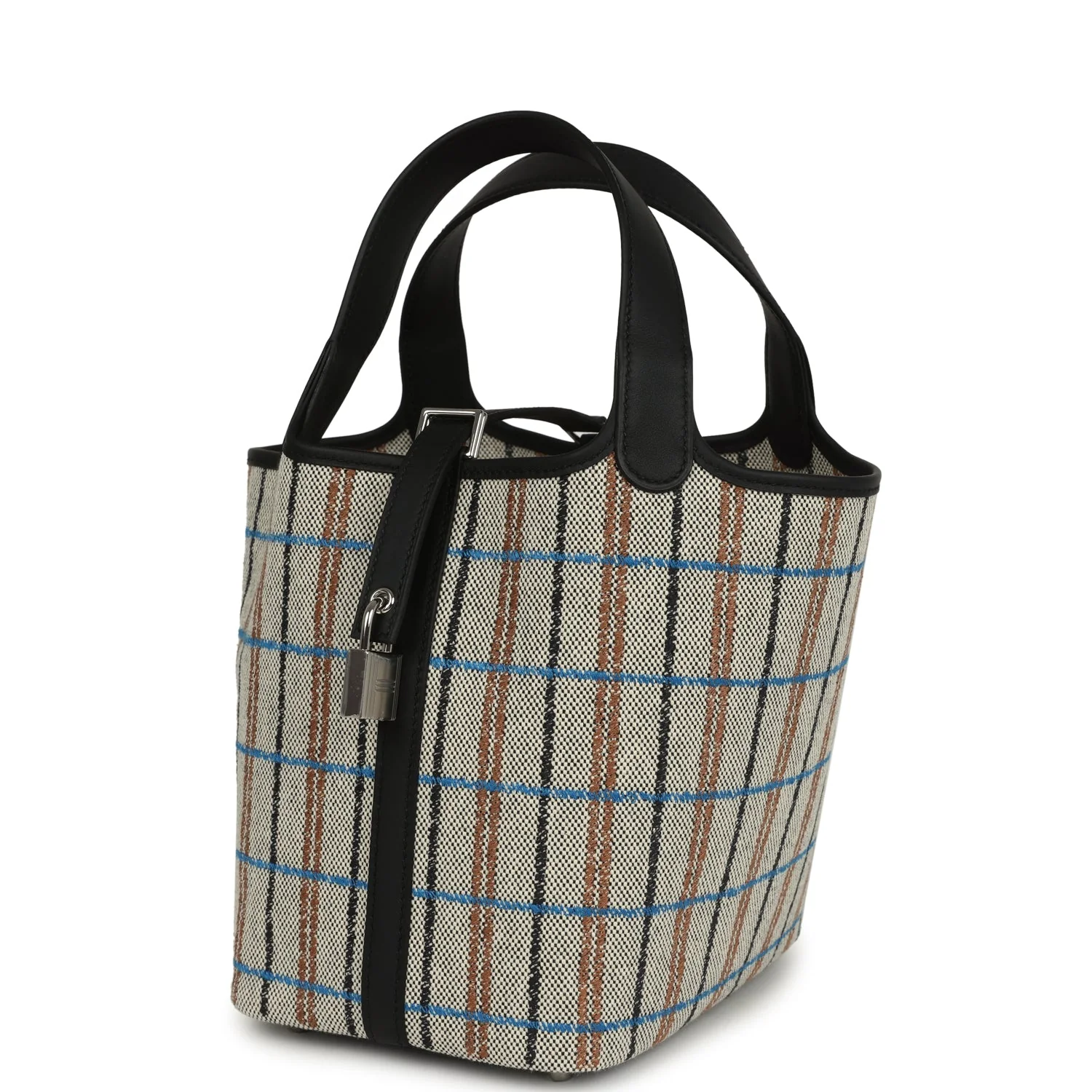 Hermes Picotin Lock 18 Black Swift and Ecru, Bleu, Black and Fauve Toile H Canvas Palladium Hardware - Image 5