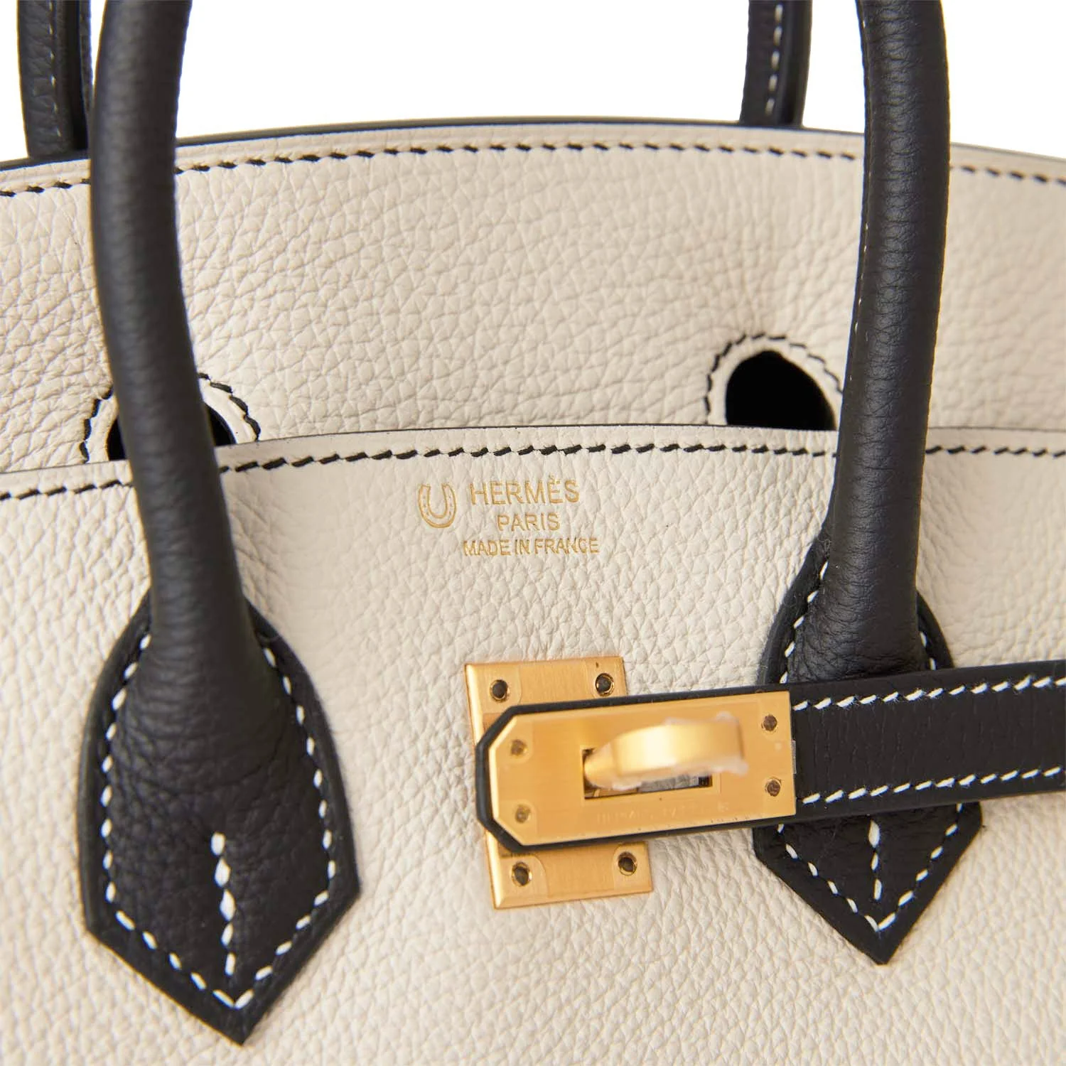 Hermes Special Order (HSS) Birkin 25 Craie and Black Togo Brushed Gold Hardware - Image 6