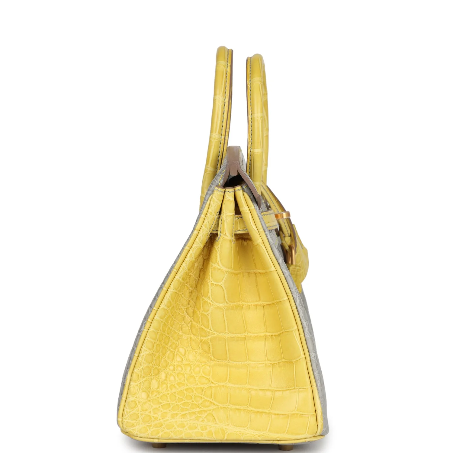 Hermes Special Order (HSS) Birkin 25 Gris Perle and Mimosa Matte Alligator Brushed Gold Hardware - Image 3