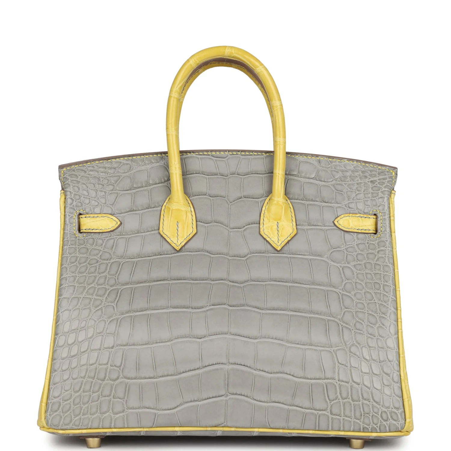 Hermes Special Order (HSS) Birkin 25 Gris Perle and Mimosa Matte Alligator Brushed Gold Hardware - Image 4