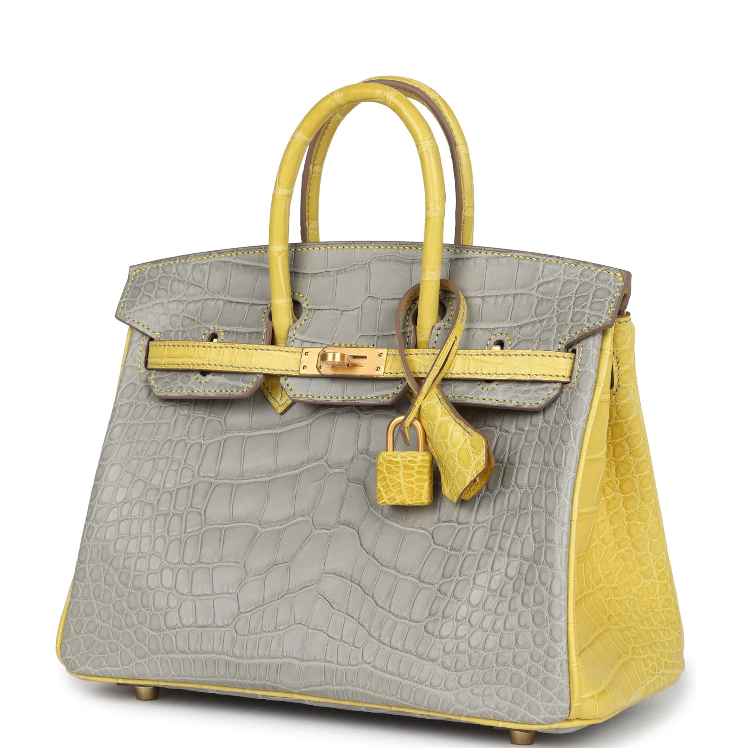 Hermes Special Order (HSS) Birkin 25 Gris Perle and Mimosa Matte Alligator Brushed Gold Hardware - Image 5