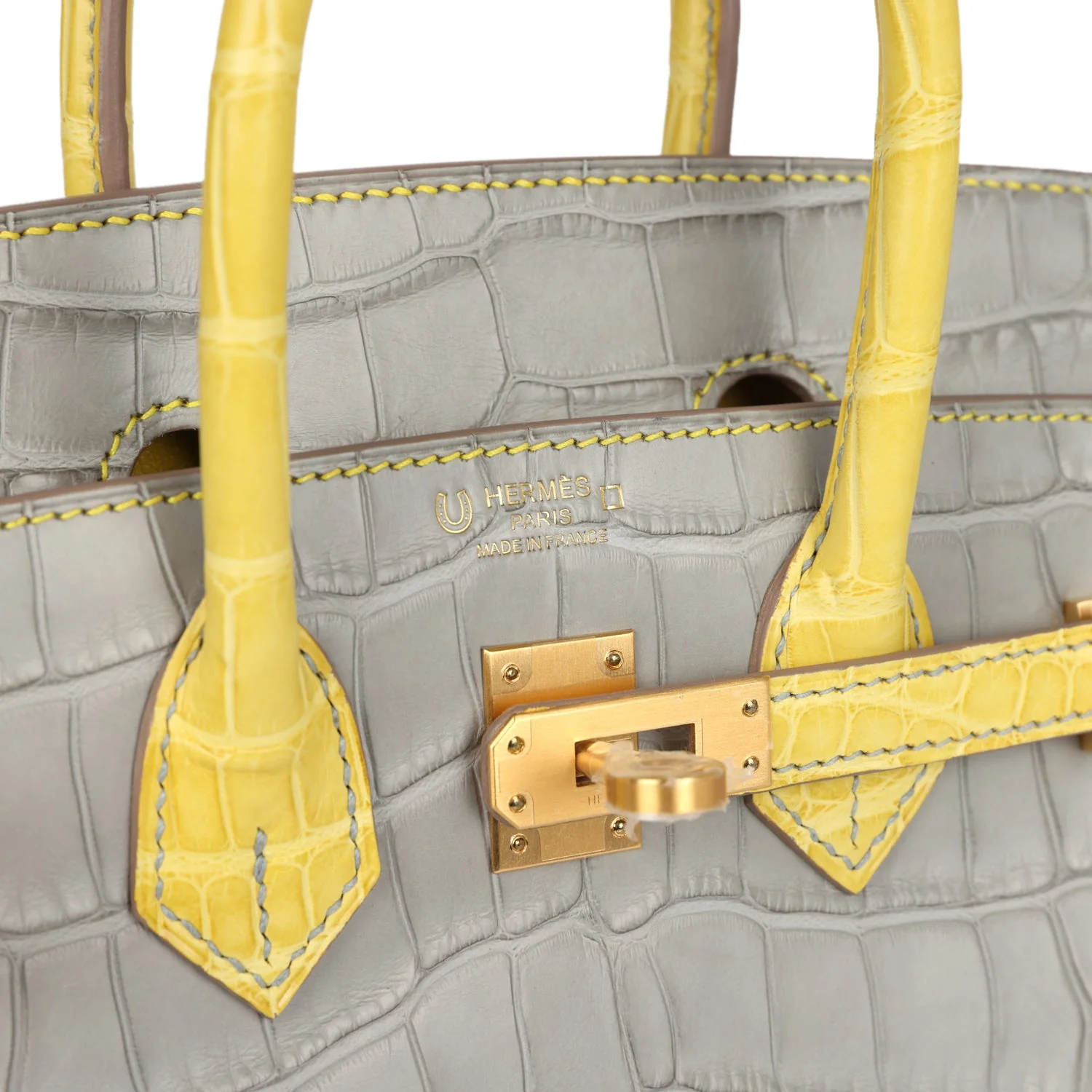 Hermes Special Order (HSS) Birkin 25 Gris Perle and Mimosa Matte Alligator Brushed Gold Hardware - Image 7
