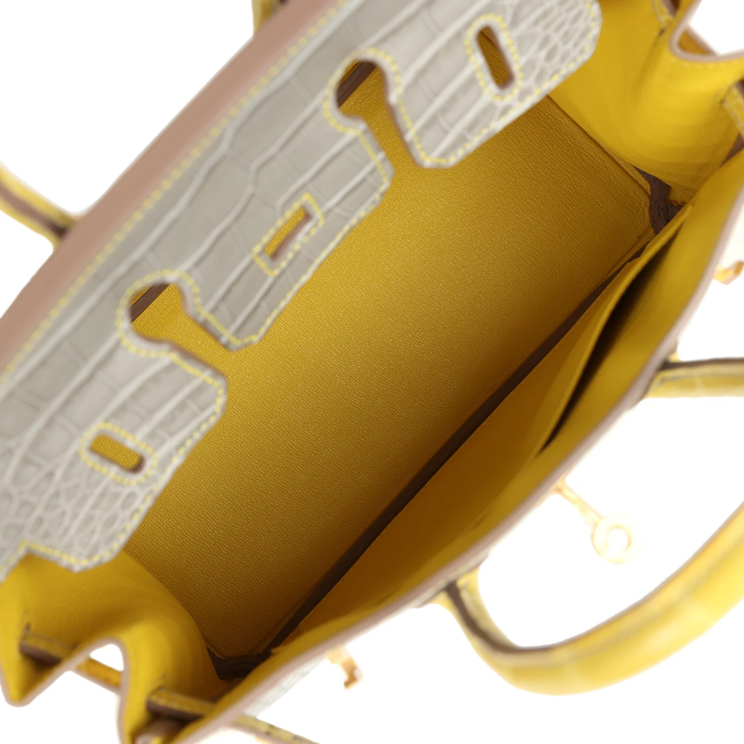 Hermes Special Order (HSS) Birkin 25 Gris Perle and Mimosa Matte Alligator Brushed Gold Hardware - Image 8