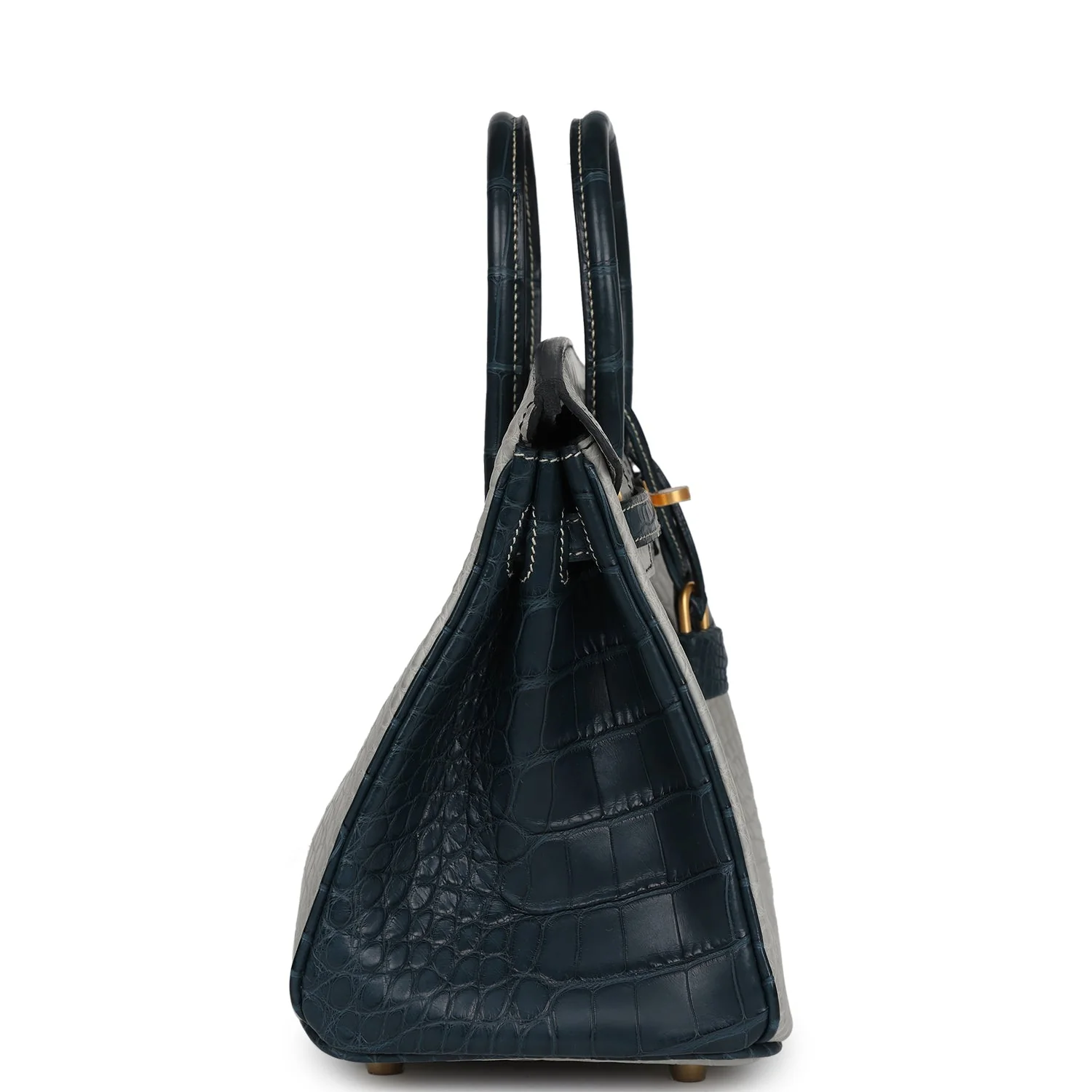 Hermes Special Order (HSS) Birkin 25 Gris Perle and Vert Rousseau Matte Alligator Brushed Gold Hardware - Image 3