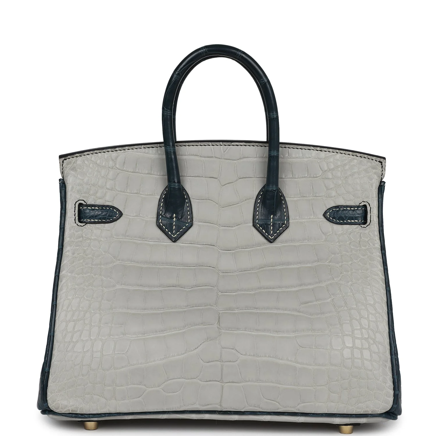 Hermes Special Order (HSS) Birkin 25 Gris Perle and Vert Rousseau Matte Alligator Brushed Gold Hardware - Image 4