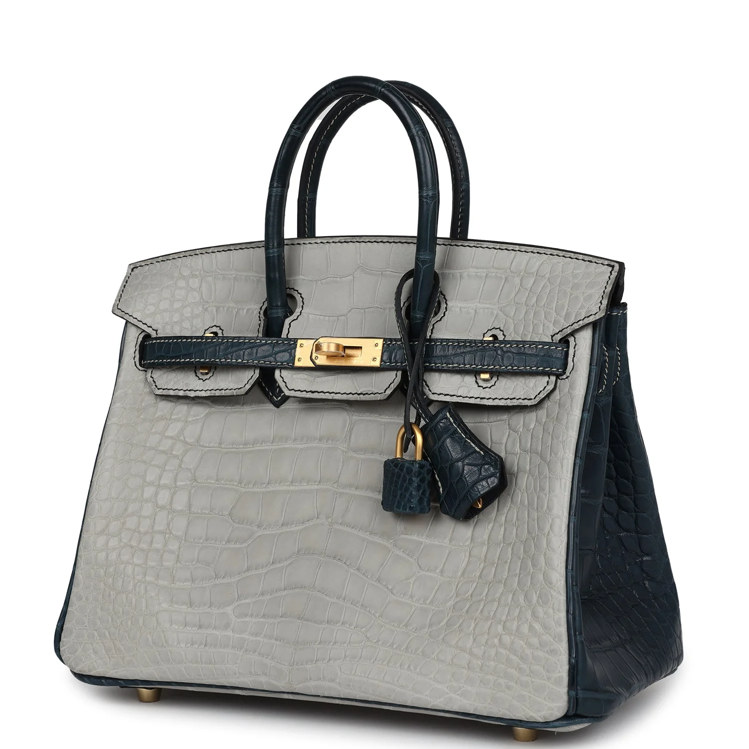 Hermes Special Order (HSS) Birkin 25 Gris Perle and Vert Rousseau Matte Alligator Brushed Gold Hardware - Image 5