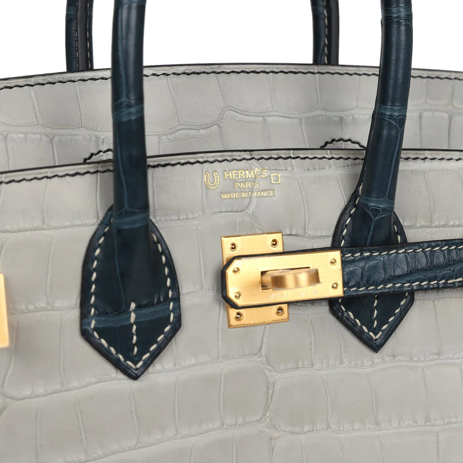 Hermes Special Order (HSS) Birkin 25 Gris Perle and Vert Rousseau Matte Alligator Brushed Gold Hardware - Image 7