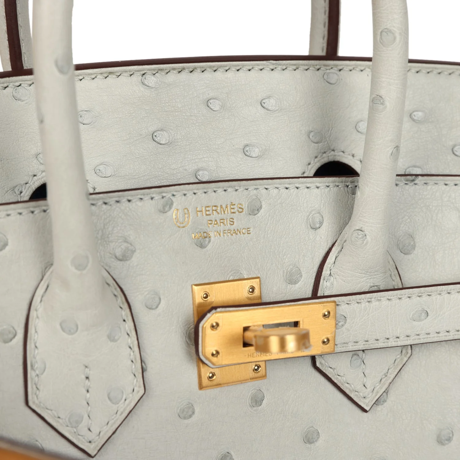 Hermes Special Order (HSS) Birkin 25 Gris Perle Verso Ostrich Brushed Gold Hardware - Image 7
