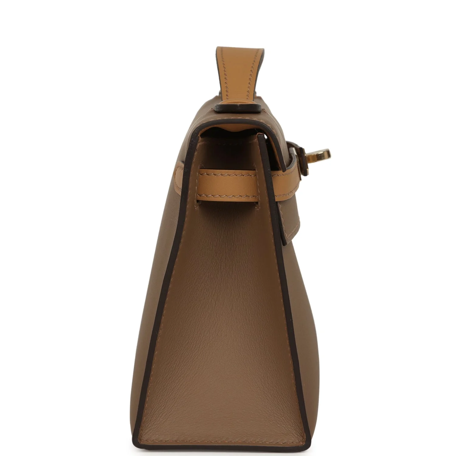 Hermes Special Order (HSS) Kelly Pochette Beige De Weimar and Biscuit Swift Permabrass Hardware - Image 3