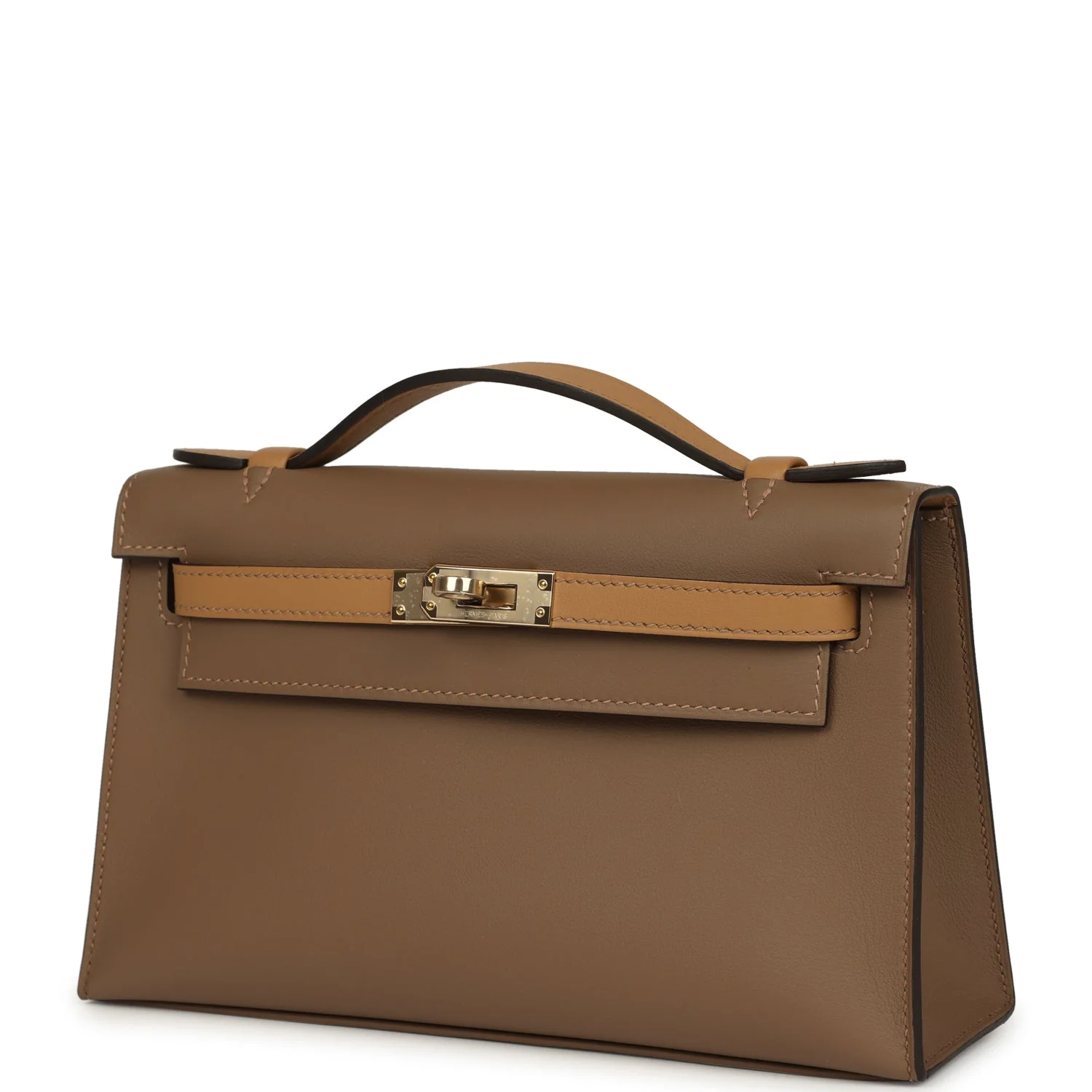Hermes Special Order (HSS) Kelly Pochette Beige De Weimar and Biscuit Swift Permabrass Hardware - Image 5