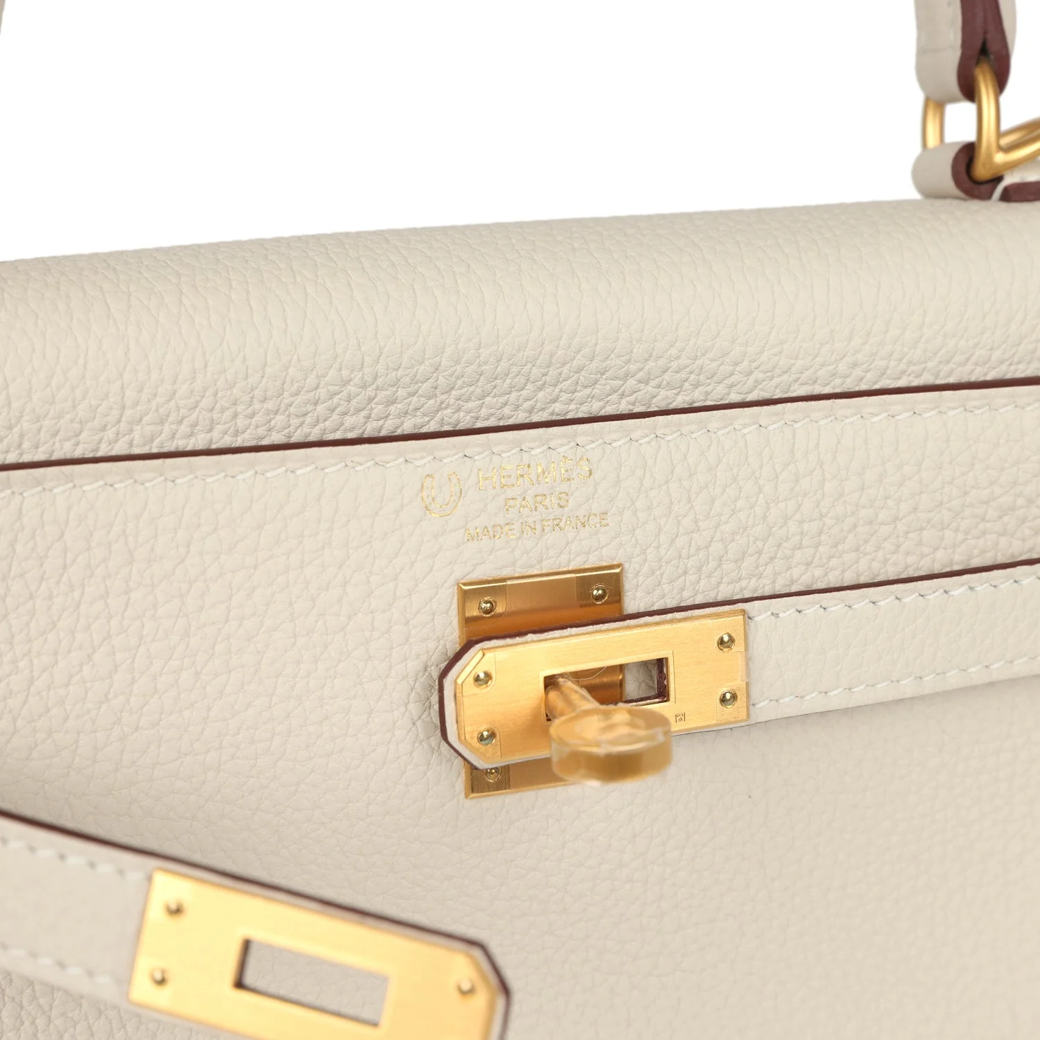 Hermes Special Order (HSS) Kelly Retourne 25 Craie Verso Togo Brushed Gold Hardware - Image 7