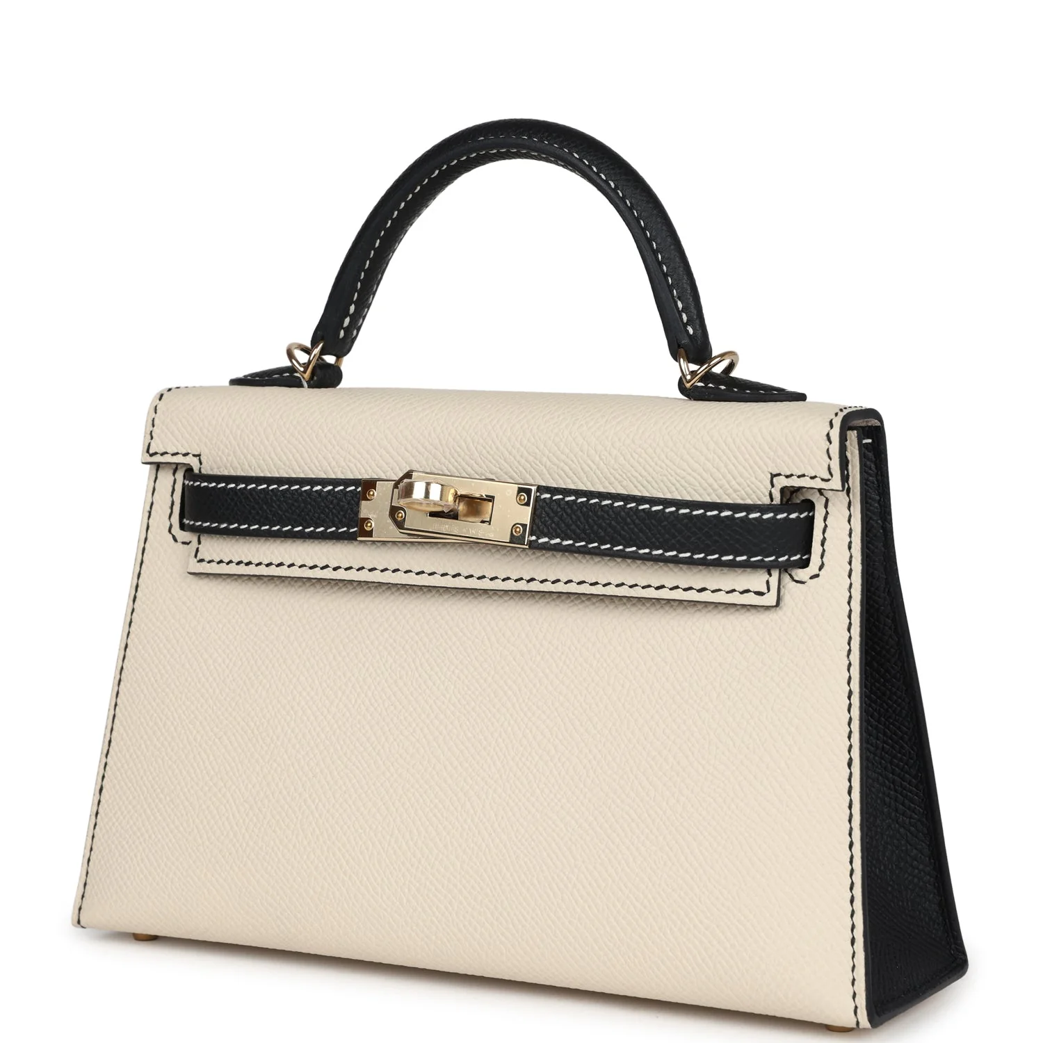 Hermes Special Order (HSS) Kelly Sellier 20 Craie and Black Epsom Permabrass Hardware - Image 5