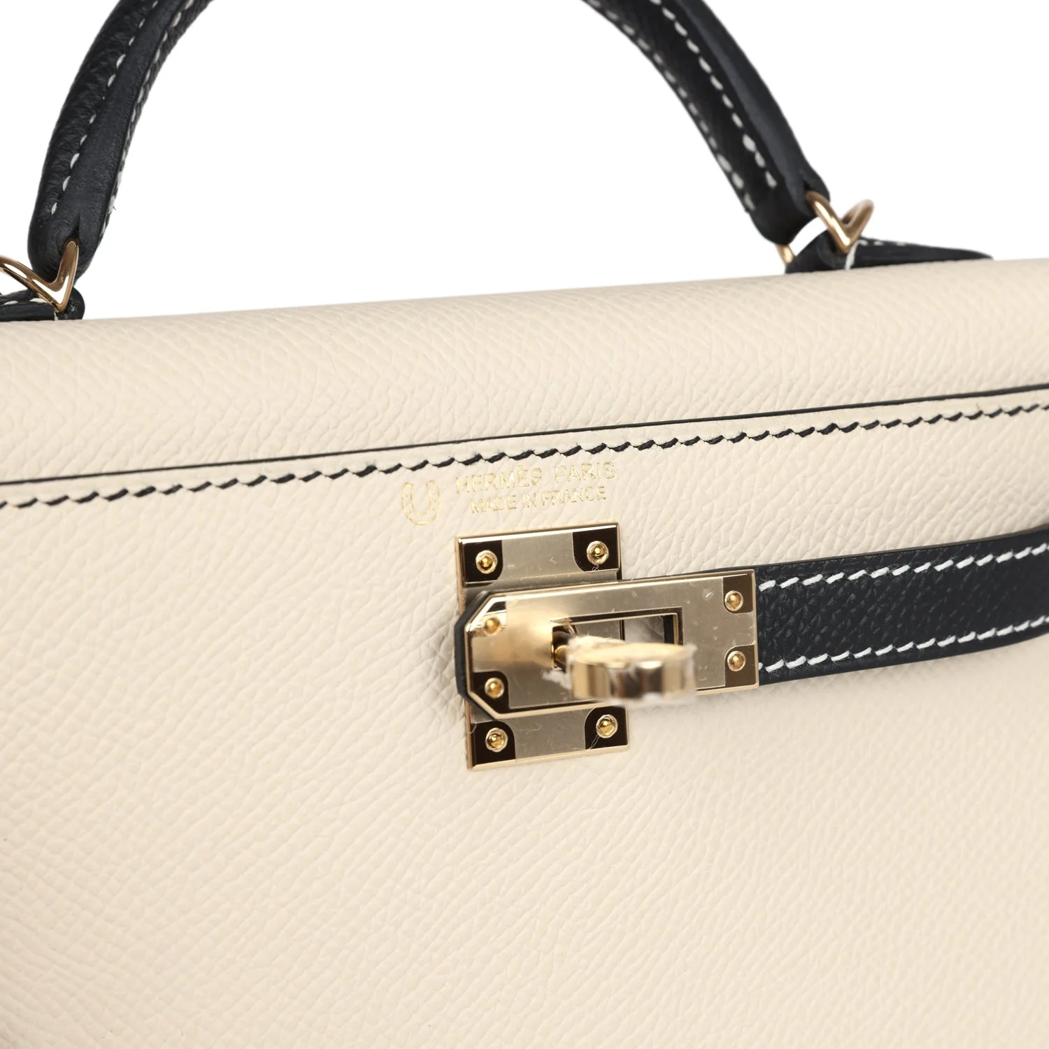 Hermes Special Order (HSS) Kelly Sellier 20 Craie and Black Epsom Permabrass Hardware - Image 7