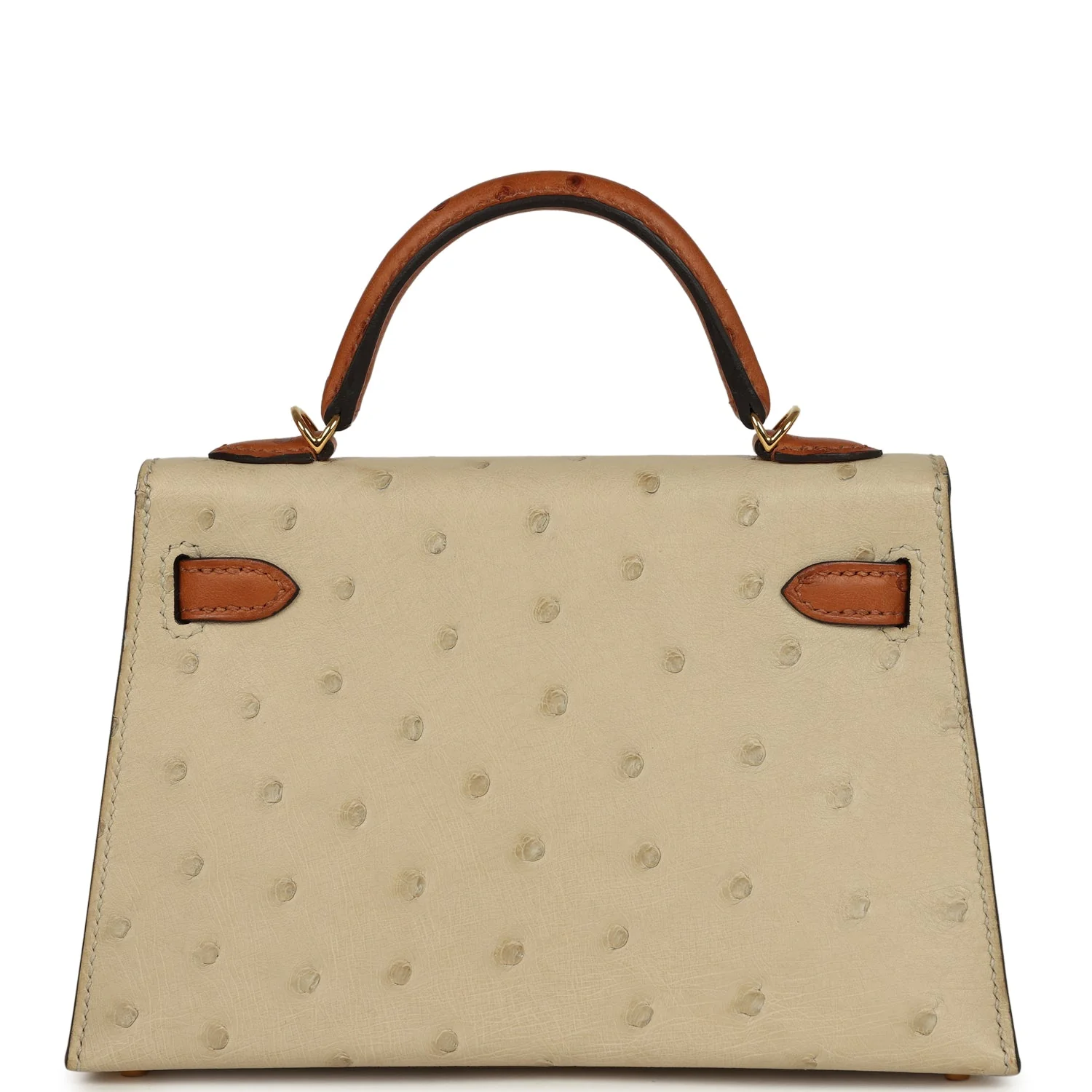 Hermes Special Order (HSS) Kelly Sellier 20 Parchemin and Cognac Ostrich Gold Hardware - Image 4