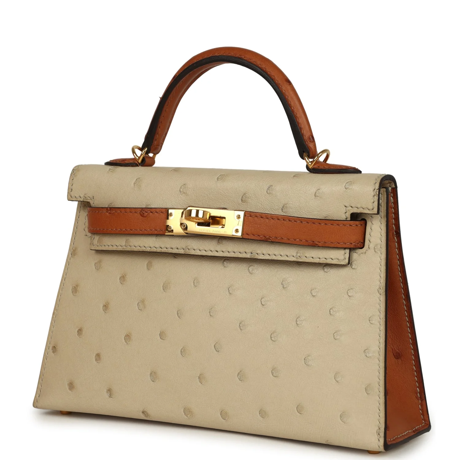 Hermes Special Order (HSS) Kelly Sellier 20 Parchemin and Cognac Ostrich Gold Hardware - Image 5