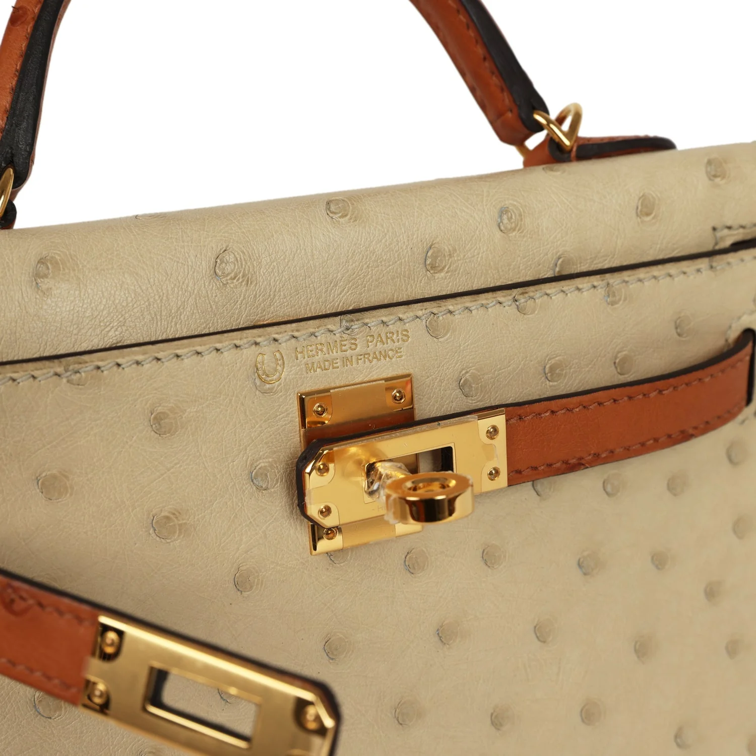Hermes Special Order (HSS) Kelly Sellier 20 Parchemin and Cognac Ostrich Gold Hardware - Image 7