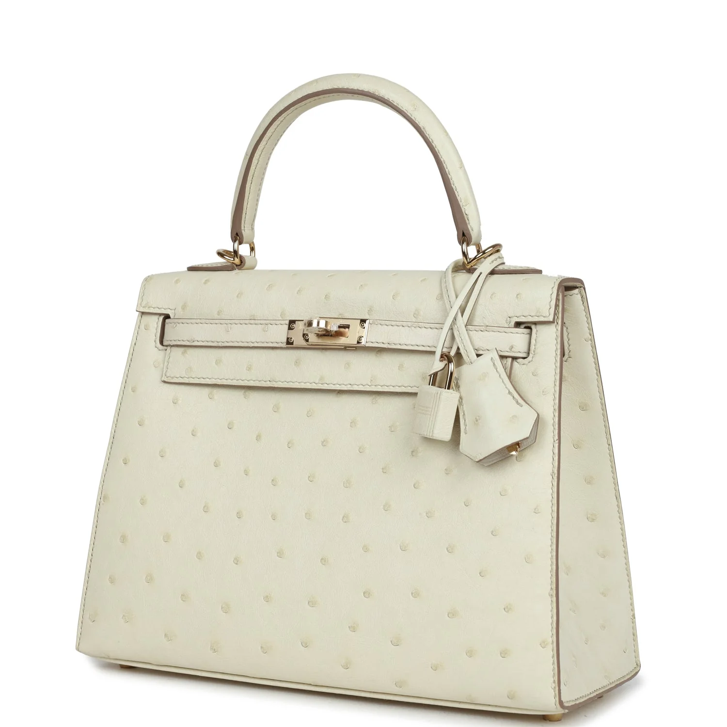 Hermes Special Order (HSS) Kelly Sellier 25 Nata Verso Ostrich Permabrass Hardware - Image 5