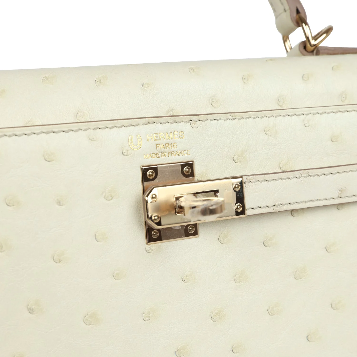 Hermes Special Order (HSS) Kelly Sellier 25 Nata Verso Ostrich Permabrass Hardware - Image 7
