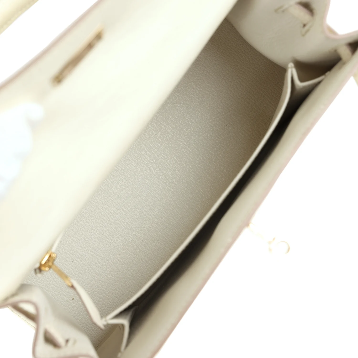 Hermes Special Order (HSS) Kelly Sellier 25 Nata Verso Ostrich Permabrass Hardware - Image 8