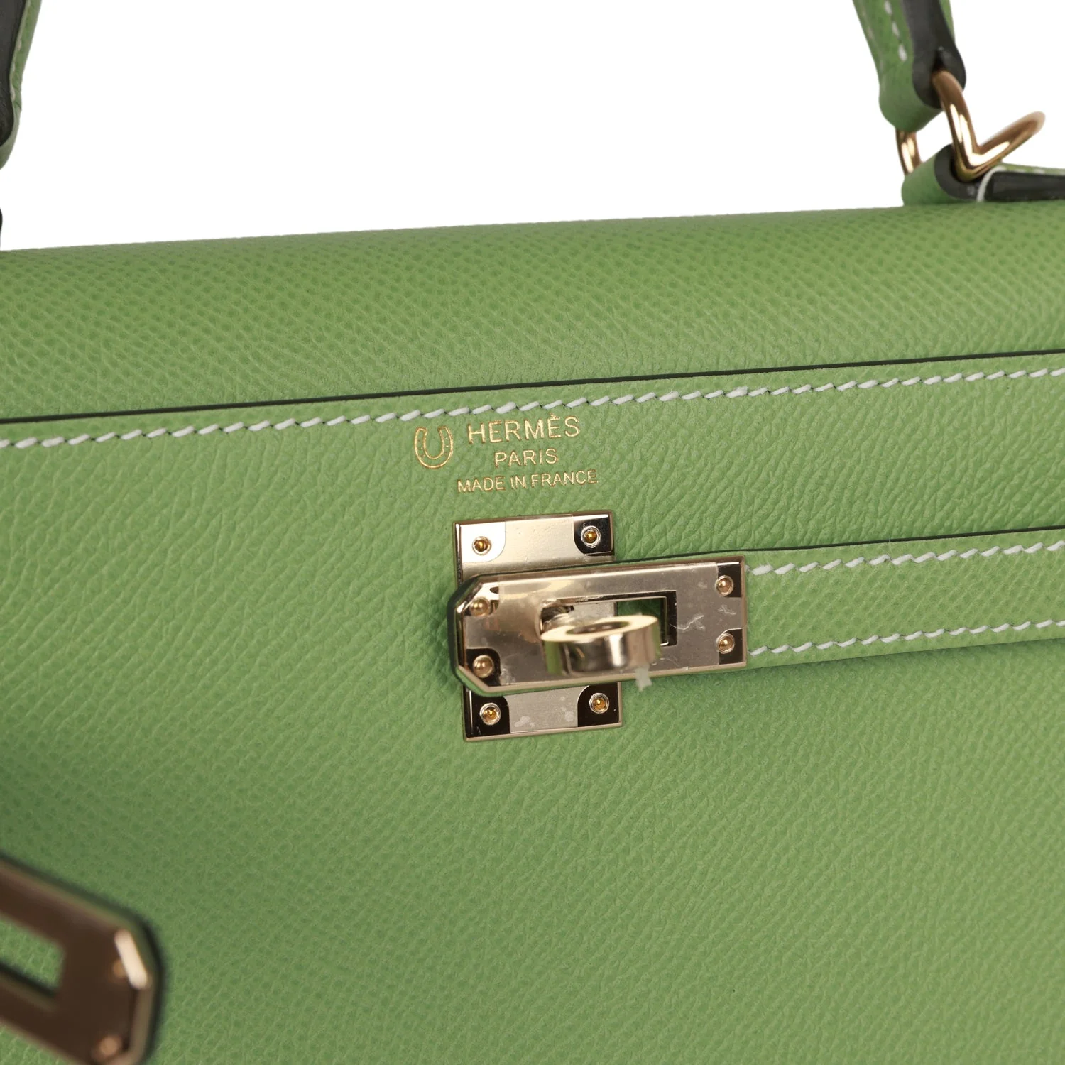 Hermes Special Order (HSS) Kelly Sellier 25 Vert Criquet Epsom Permabrass Hardware - Image 7