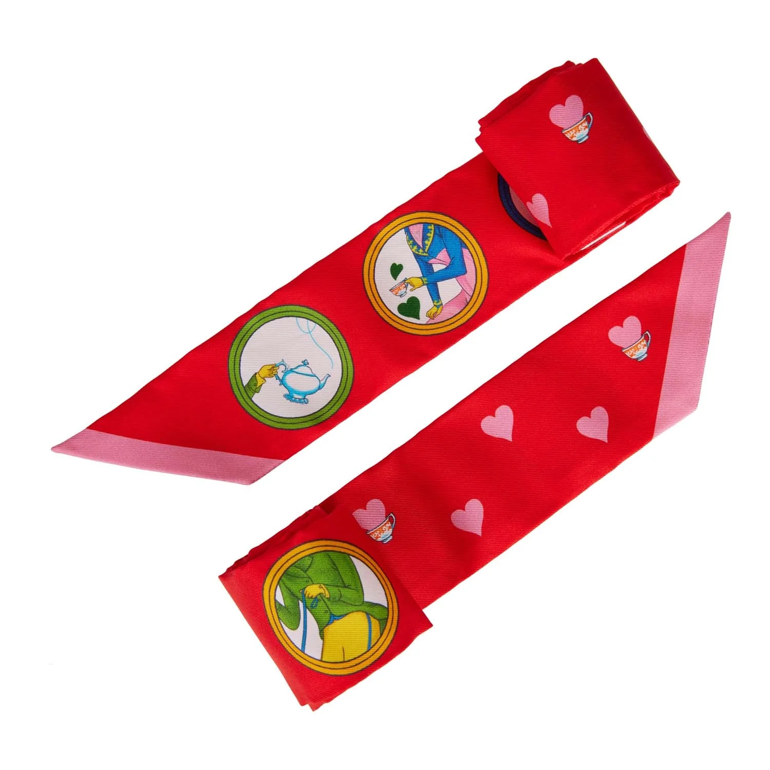 Hermes "Tea Time" Rouge Vif Silk Twilly Pair - Image 3