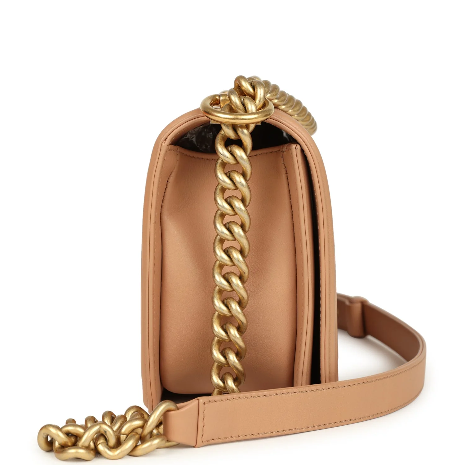 Pre-owned Chanel Medium Boy Bag Dark Beige Lambskin Antique Gold Hardware - Image 3