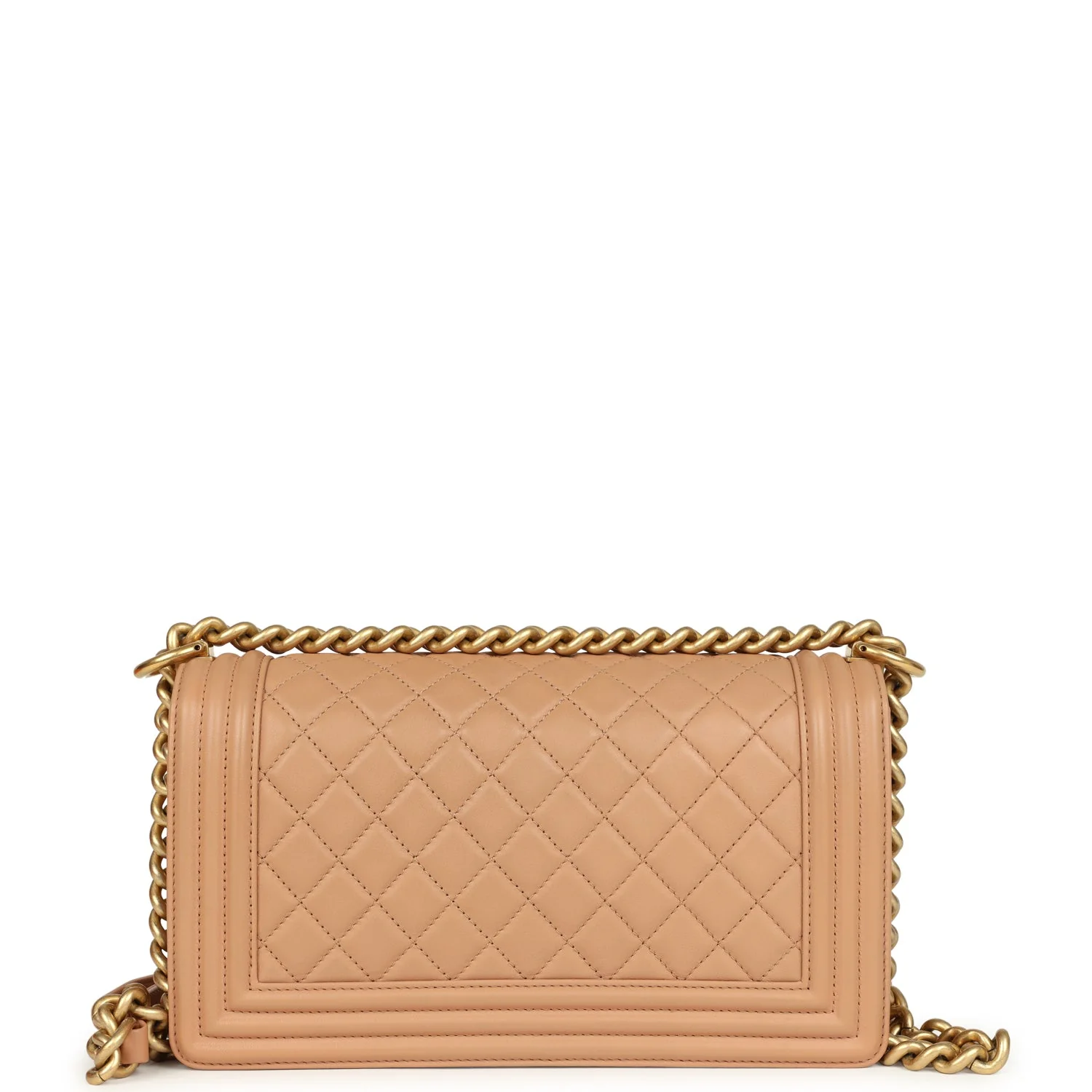 Pre-owned Chanel Medium Boy Bag Dark Beige Lambskin Antique Gold Hardware - Image 4