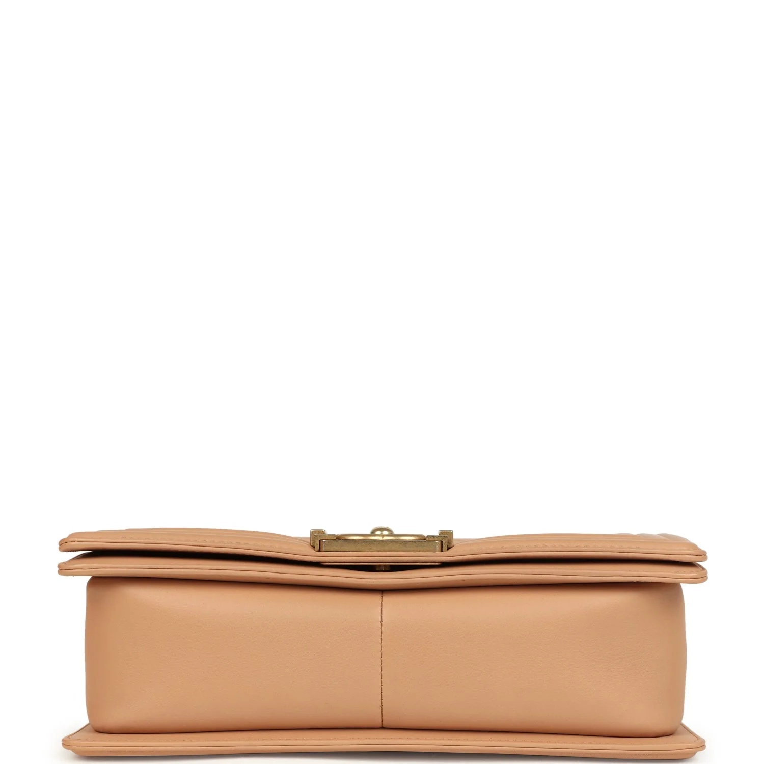 Pre-owned Chanel Medium Boy Bag Dark Beige Lambskin Antique Gold Hardware - Image 6