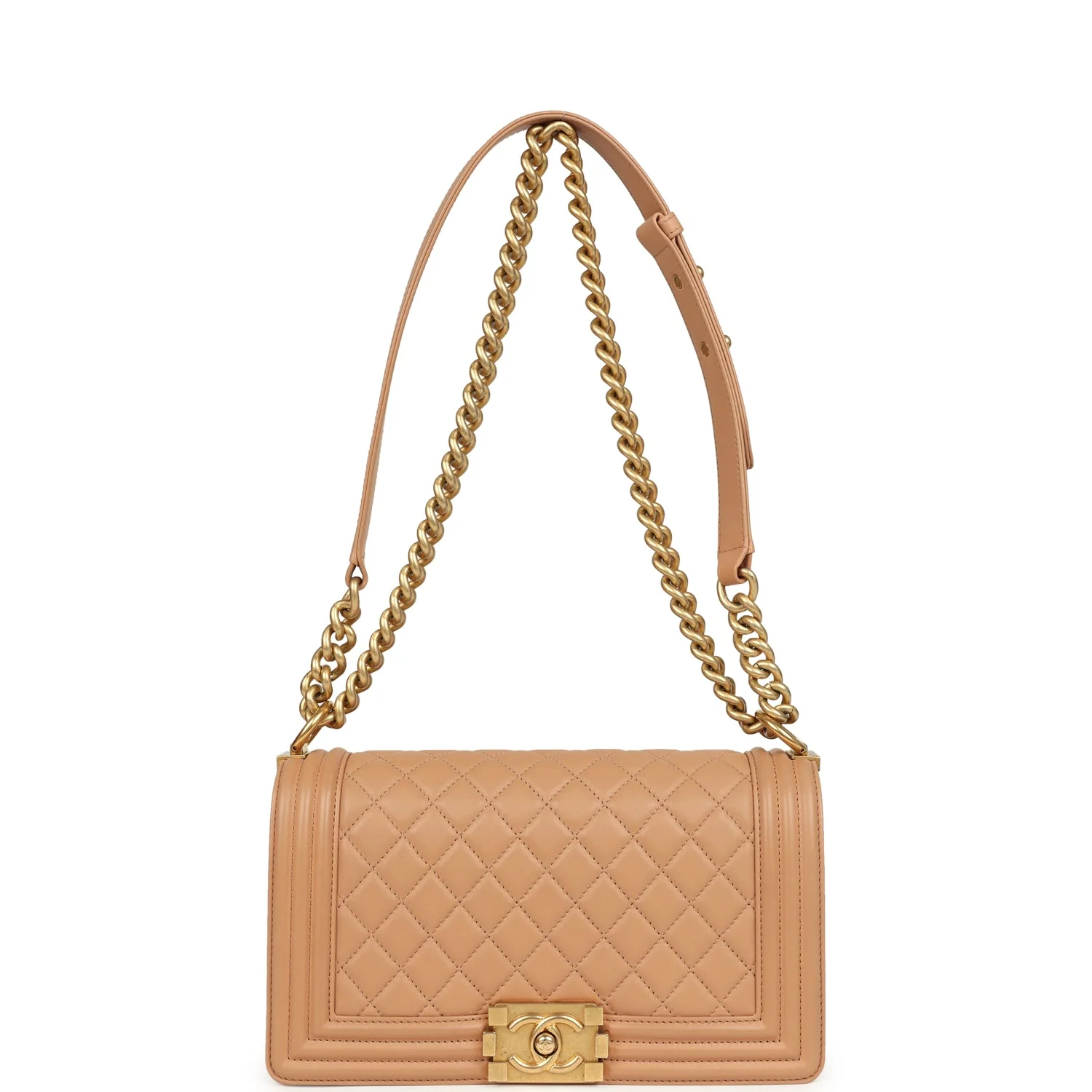 Pre-owned Chanel Medium Boy Bag Dark Beige Lambskin Antique Gold Hardware - Image 7