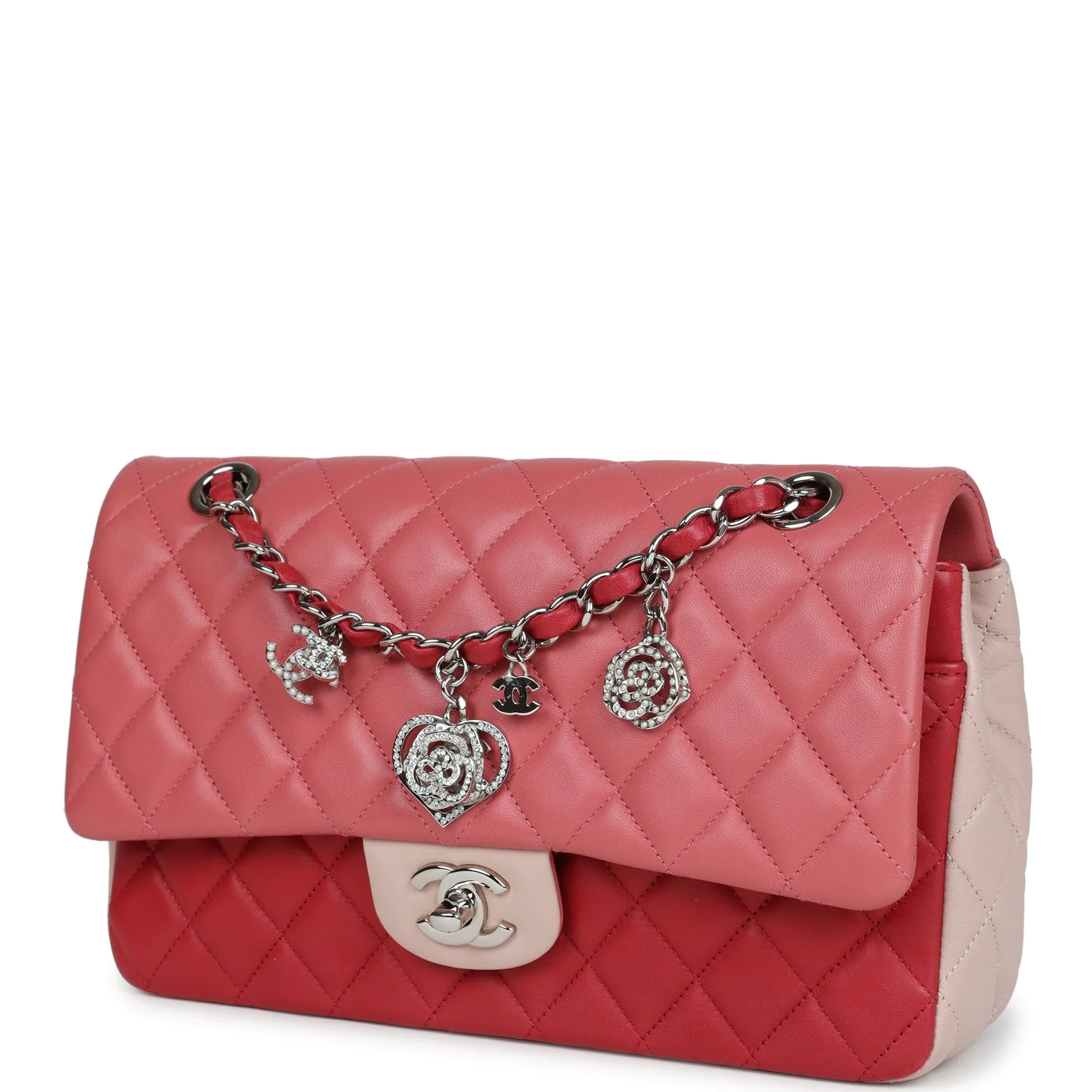 Pre-owned Chanel Medium Valentine Single Flap Bag Tricolored Lambskin Silver Hardware - Image 4
