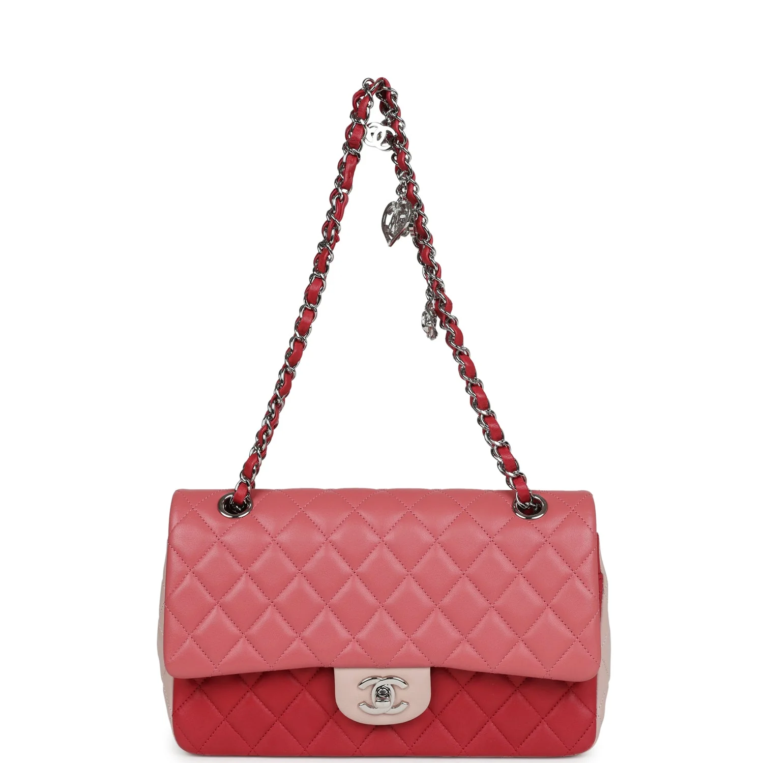 Pre-owned Chanel Medium Valentine Single Flap Bag Tricolored Lambskin Silver Hardware - Image 7