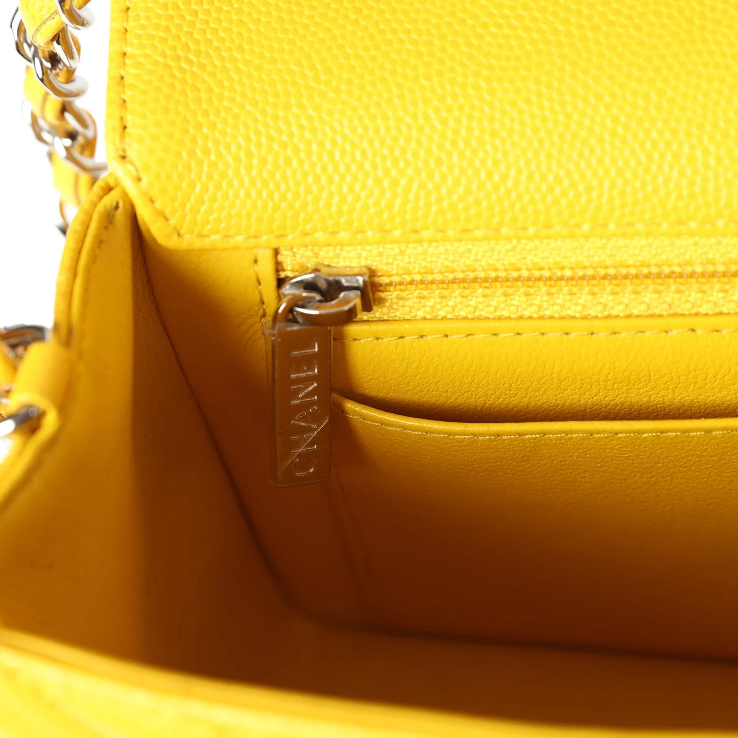 Pre-owned Chanel Mini Rectangular Flap Yellow Chevron Caviar Silver Hardware - Image 10